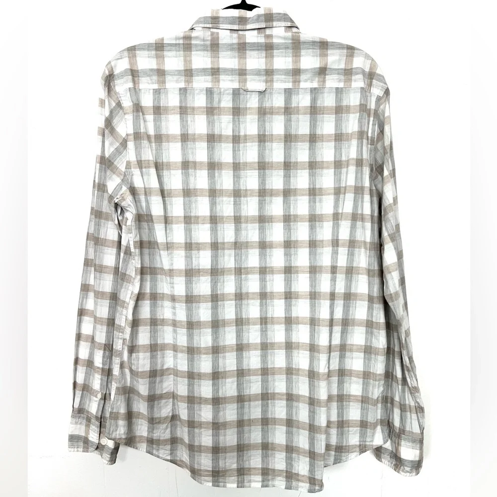 Massimo Dutti Finest Fabric Button Down Shirt Large Brown Grey White Plaid - Picture 4 of 4